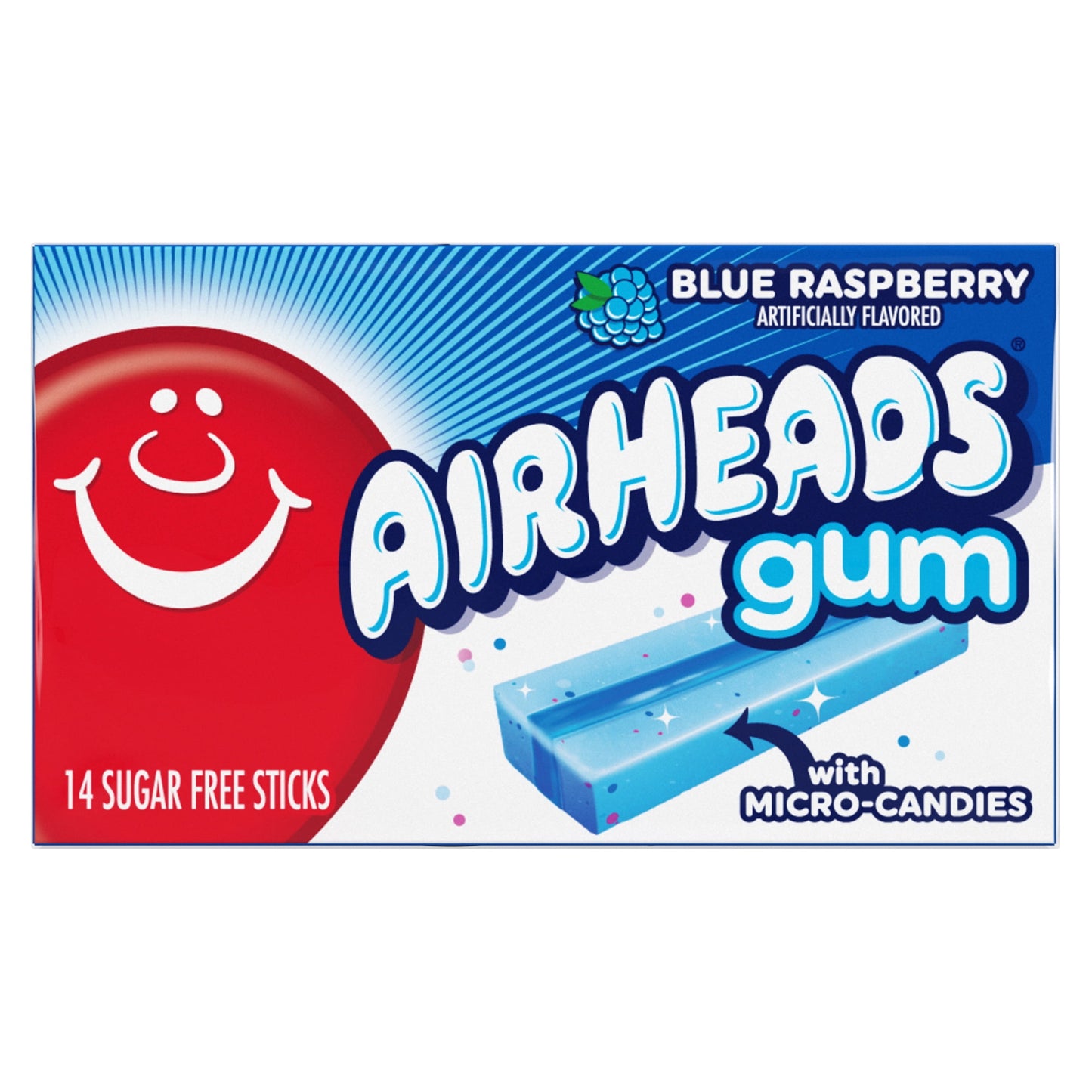 Airheads Candy, Chewing Gum, Blue Raspberry, Sugar Free, 14 Regular Size Sticks (12 Pack)