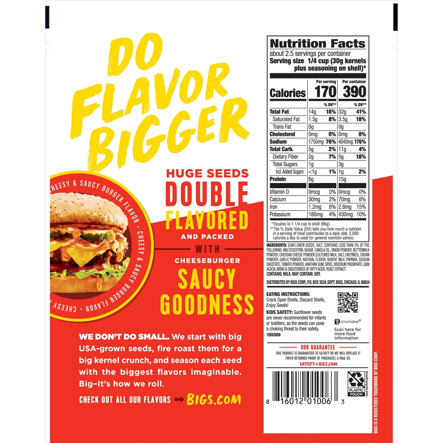 BIGS Cheeseburger Sunflower Seeds, Keto Friendly Snack, Low Carb Lifestyle, 5.35 oz.
