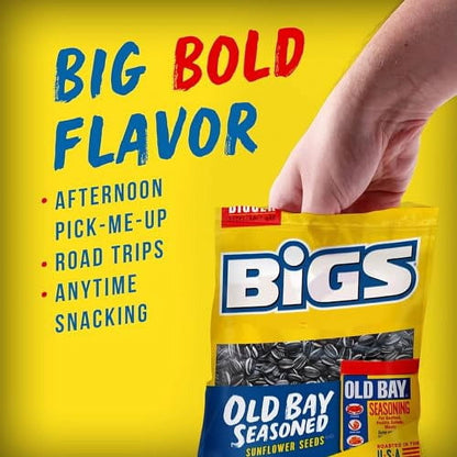 BIGS Old Bay Flavored Sunflower Seeds - 3 Pack - 5.35 Ounces Per Bag - In Mighty Merchandise Packaging
