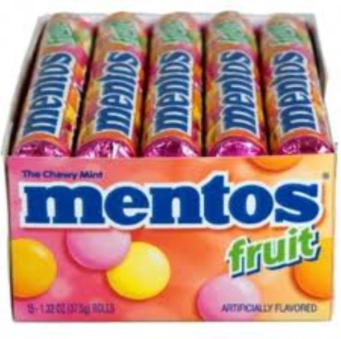 Mentos Mixed Fruit Flavor Roll 15 Rolls (1.32 oz per roll) (Pack of 2)