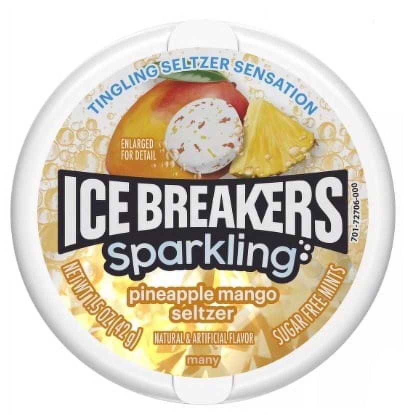 ICE BREAKERS SPARKLING PINEAPPLE MANGO SELTZER FLAVORED MINTS PUCK BOX