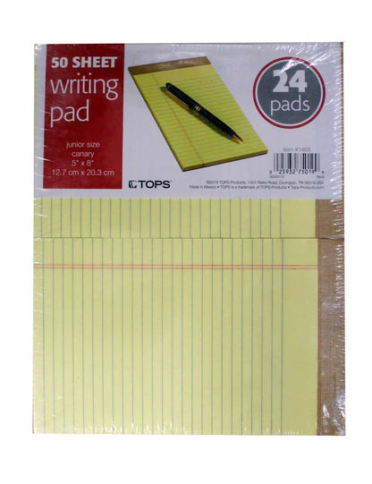 Tops Perforated Junior Size 50 Sheet Writing Pad Canary Yellow 24 Count