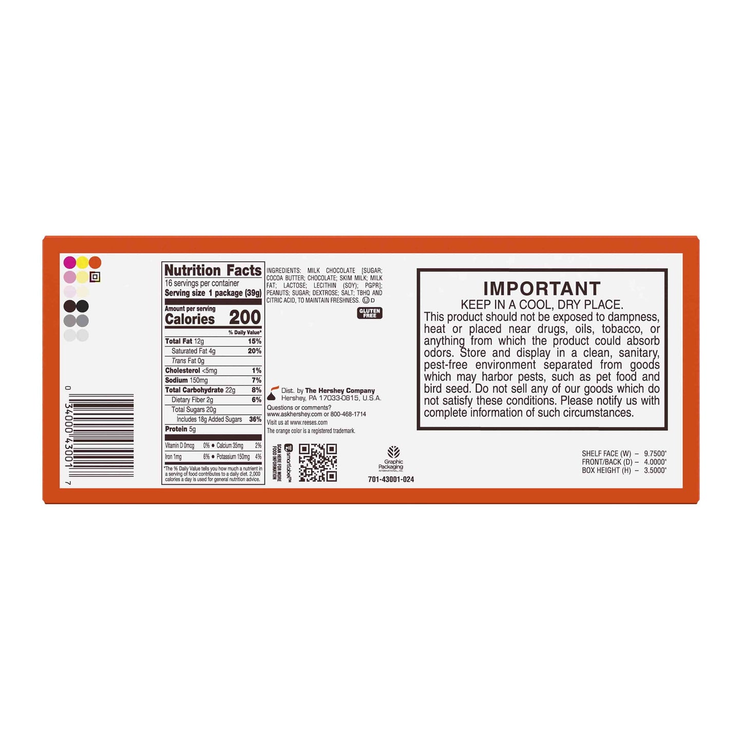 Reese's Gluten-Free Milk Chocolate Peanut Butter Cup, 1.4 Oz, 16 Pieces