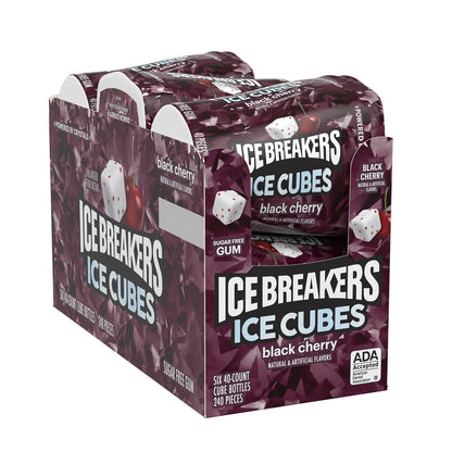 Ice Breakers Ice Cubes Black Cherry Sugar Free Chewing Gum, Bottles 3.24 oz, 6 Count, 40 Pieces