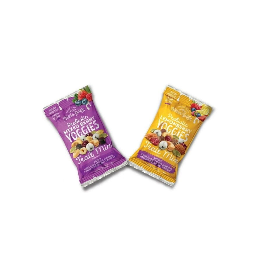 Nature's Garden Probiotic Yoggies Lemon-Berry and Berry Medley Trail Mix 24 Bags of 1 oz each, Yogurt Covered Fruits,High Fiber, Real Fruit Pieces, No Artificial Ingredients, Healthy Snack for Adults