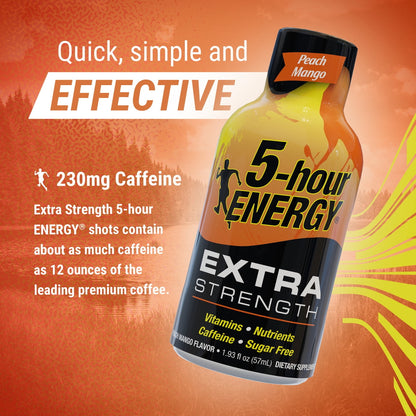 5-hour ENERGY? Shot, Extra Strength, Peach Mango, 1.93 oz, 12 Count