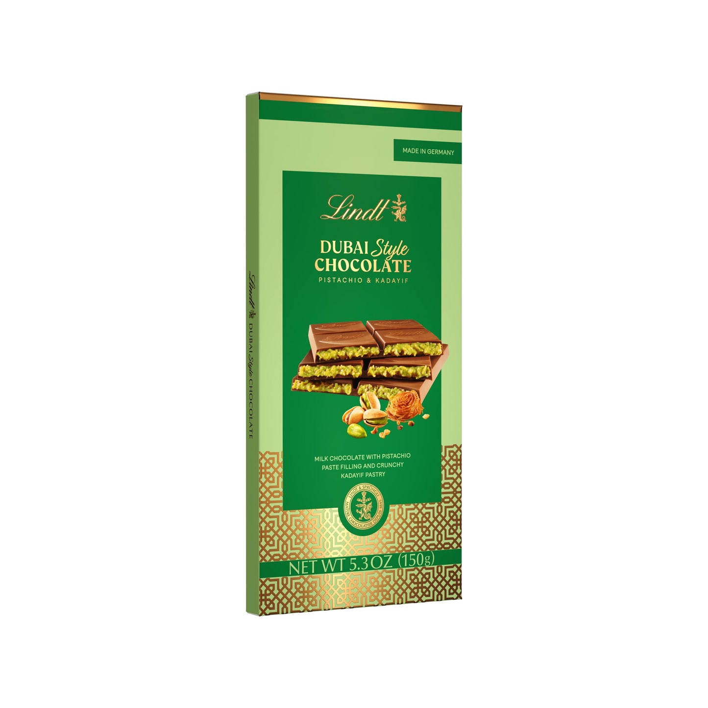 Lindt Dubai Style Milk Chocolate Candy with Pistachio & Kadayif, 5.3 oz. Bar