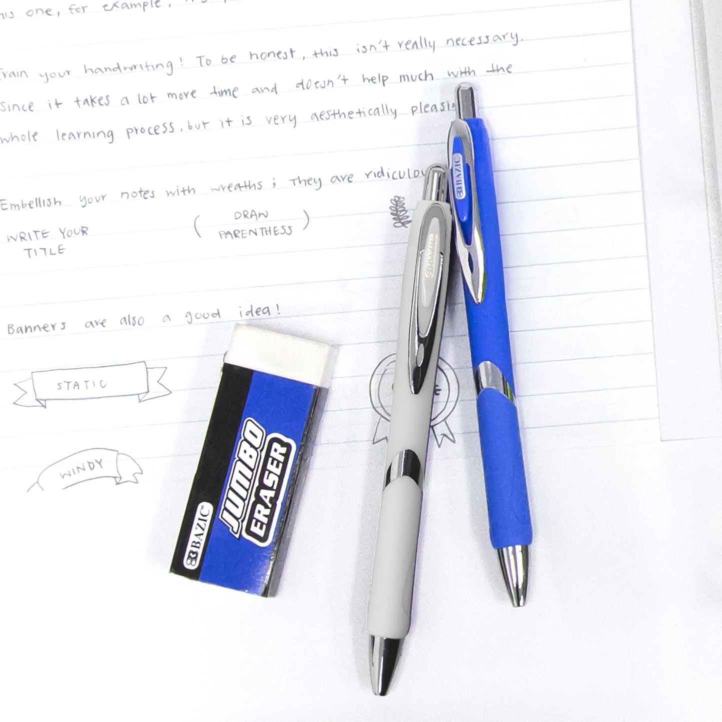BAZIC Ciel Fuse Tech Ink Retractable Pen w/ Rubber Barrel, 0.7mm (2/Pack), 6-Pack