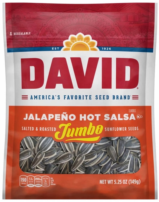 David Jalapeno Hot Salsa Sunflower Seeds, 5.25 oz Bag (Pack of 12)