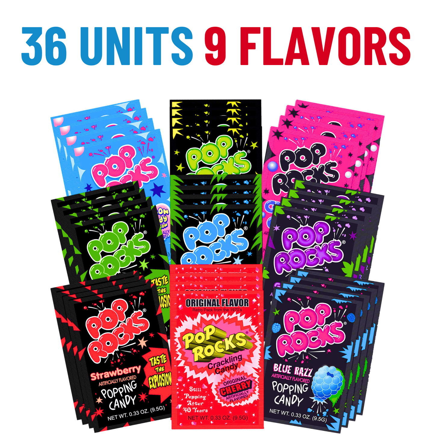 Pop Rocks Candy - 9 Flavors Pop Rocks Bulk Variety Pack by Gaudum (9 Units, 1 of Each Flavor)