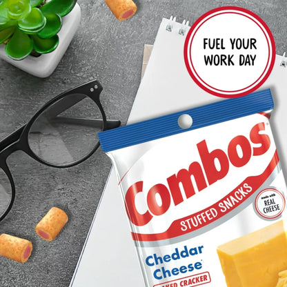 Combos Cheddar Cheese Baked Crackers, 6.3 oz Bag (pack of 2) with By The Cup Bag Clip