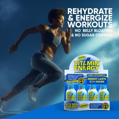 Vitamin Energy Hydration+ Energy Drink Shots, Blue Raspberry flavor, Up to 7+ Hours of Energy, 1.93 Fl Oz, 12 Count
