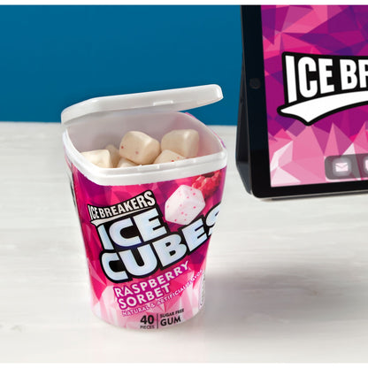 Ice Breakers Ice Cubes Raspberry Sorbet Sugar Free Chewing Gum, Bottles 3.24 oz, 6 Count, 40 Pieces