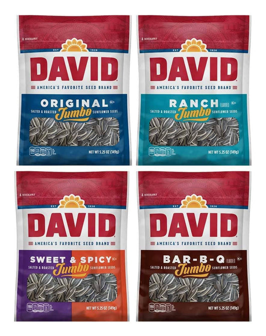 David Sunflower Seeds Variety Pack, 4 Essential Flavors, 5.25 Ounce Each, 1 Bag per Flavor