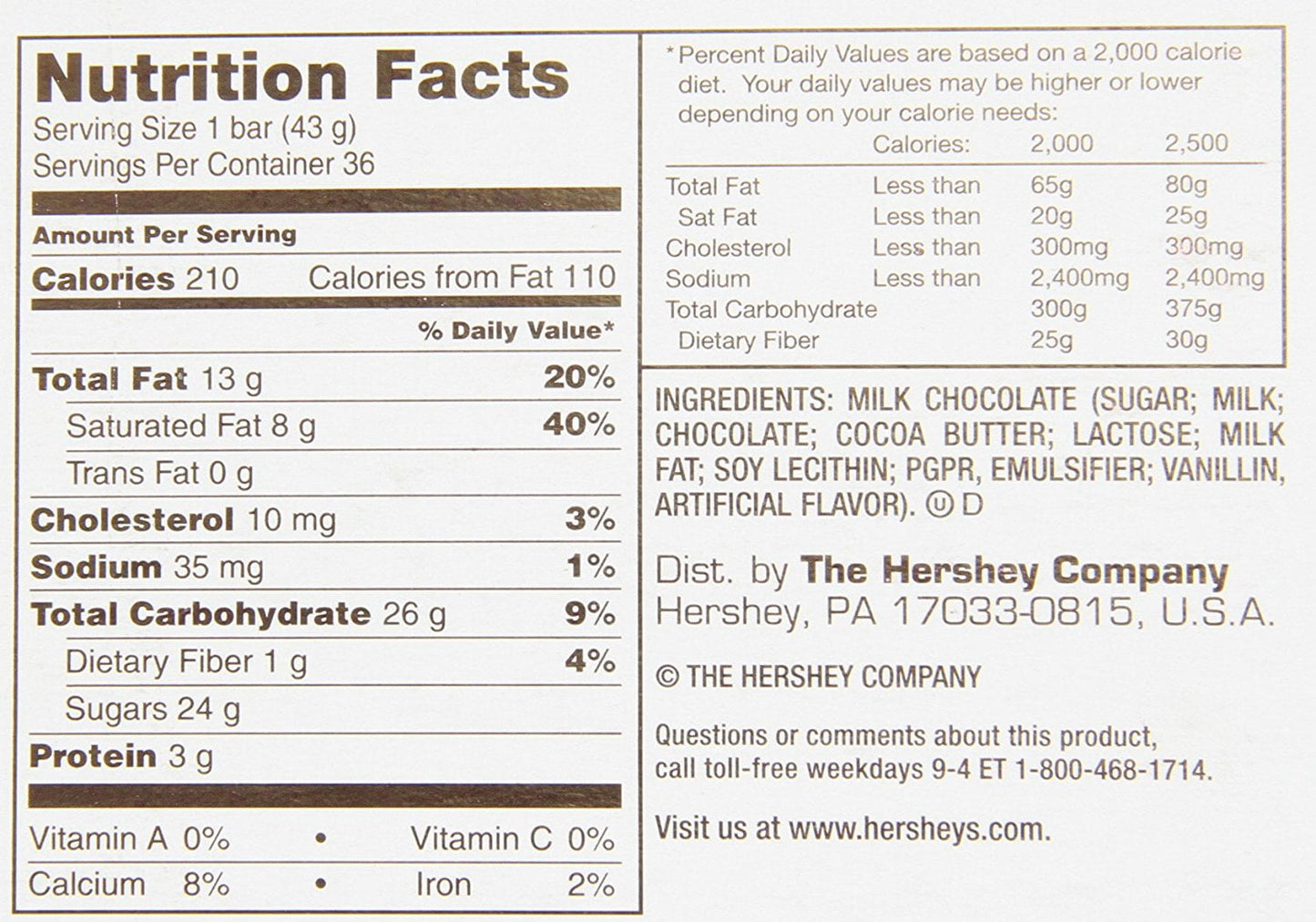Hershey's King Size Milk Chocolate Bars, 2.6 oz, 18 Count