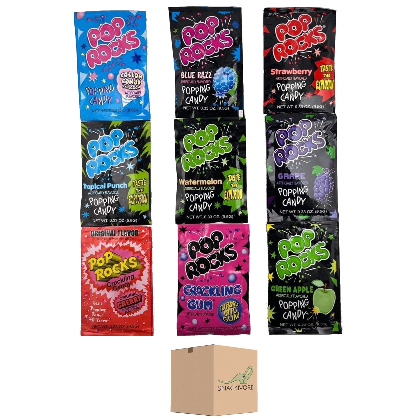 Pop-Rocks Variety 9 Flavor Pack by Inspired Candy, Set Includes One Pouch Each of Nine Flavors