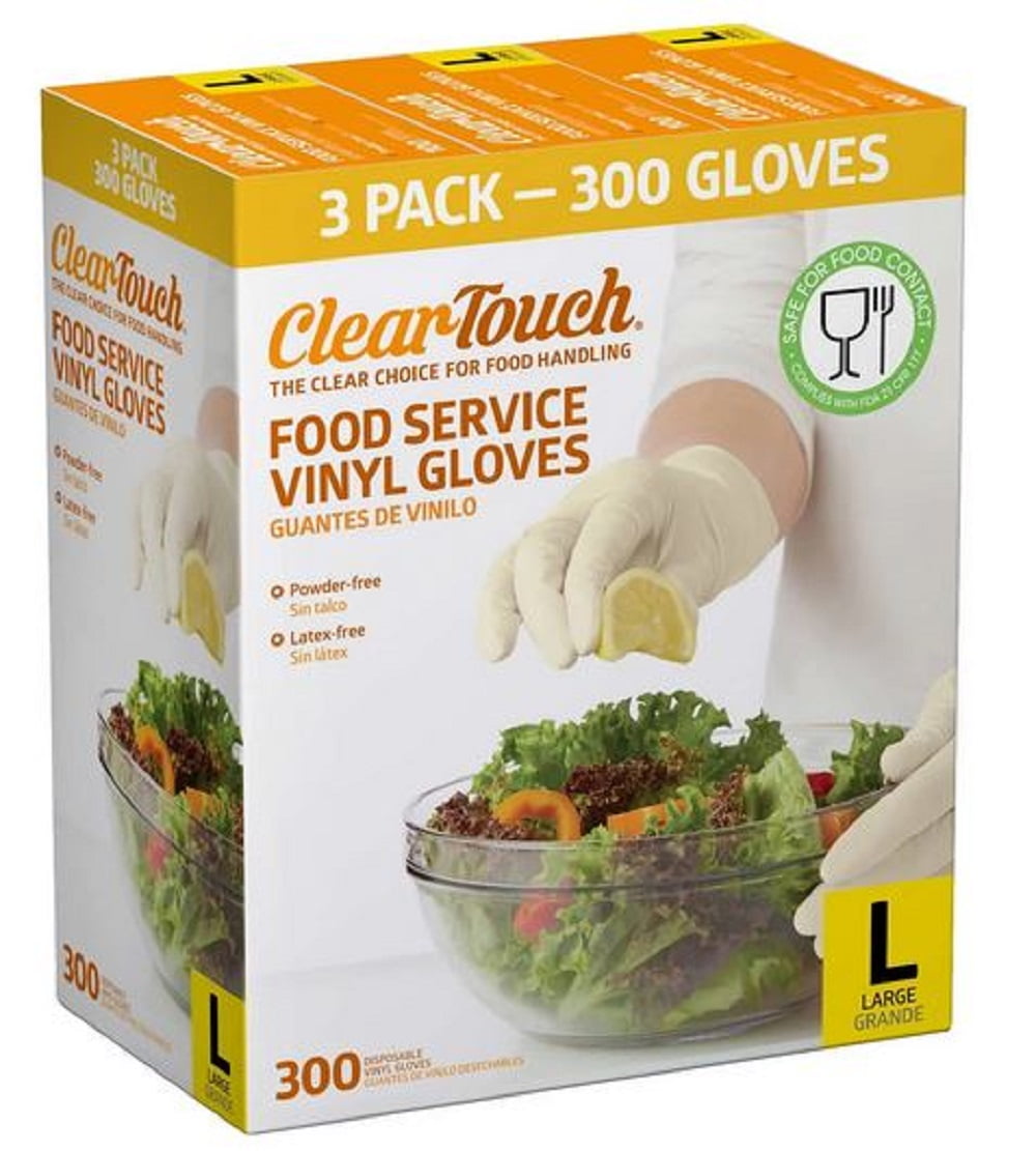 Clear-Touch Food Service Vinyl Gloves, Large, 300 ct