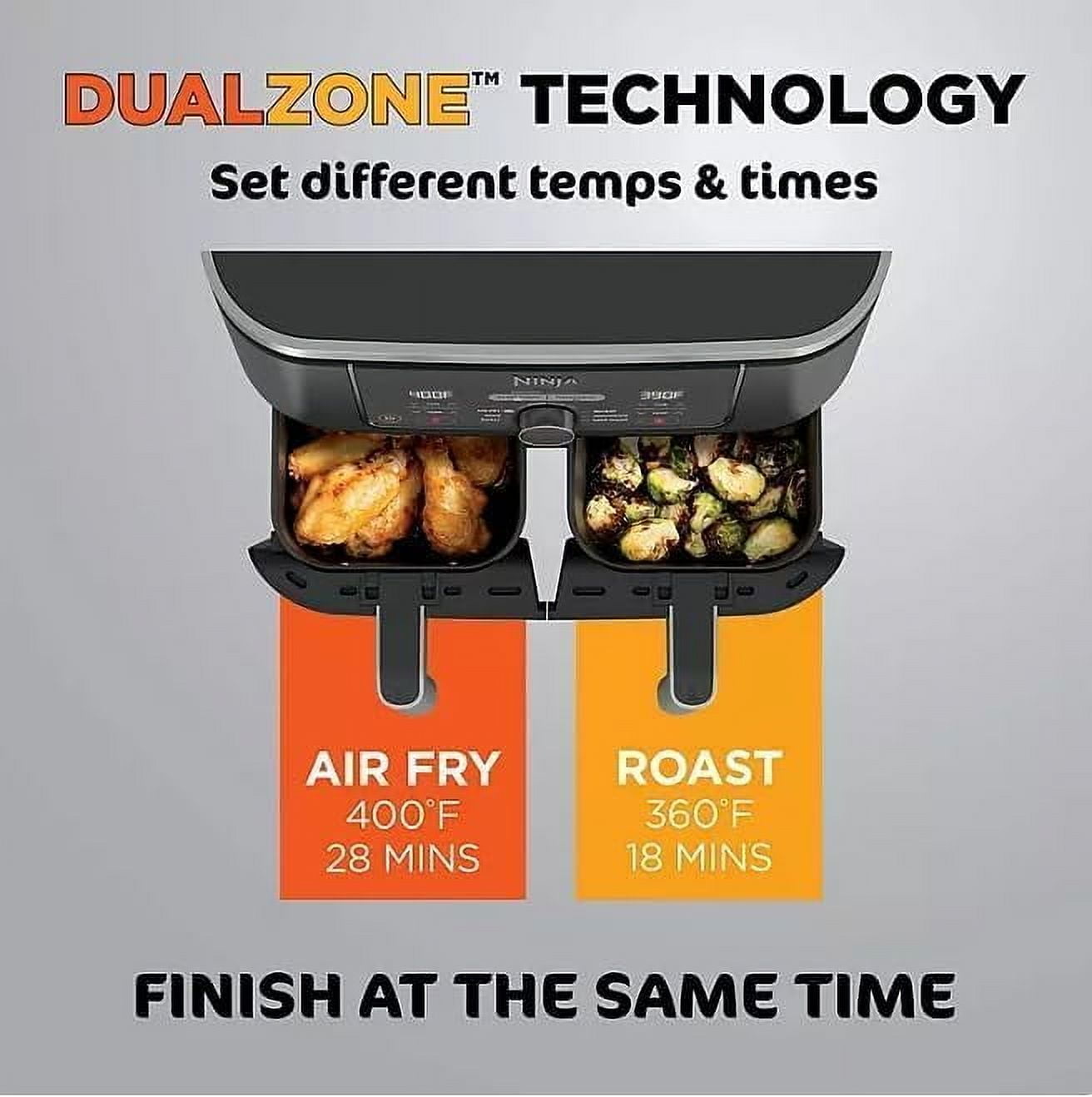 Ninja Foodi 8 qt 2-Basket Air Fryer, Black - DualZone Technology, Smart Finish