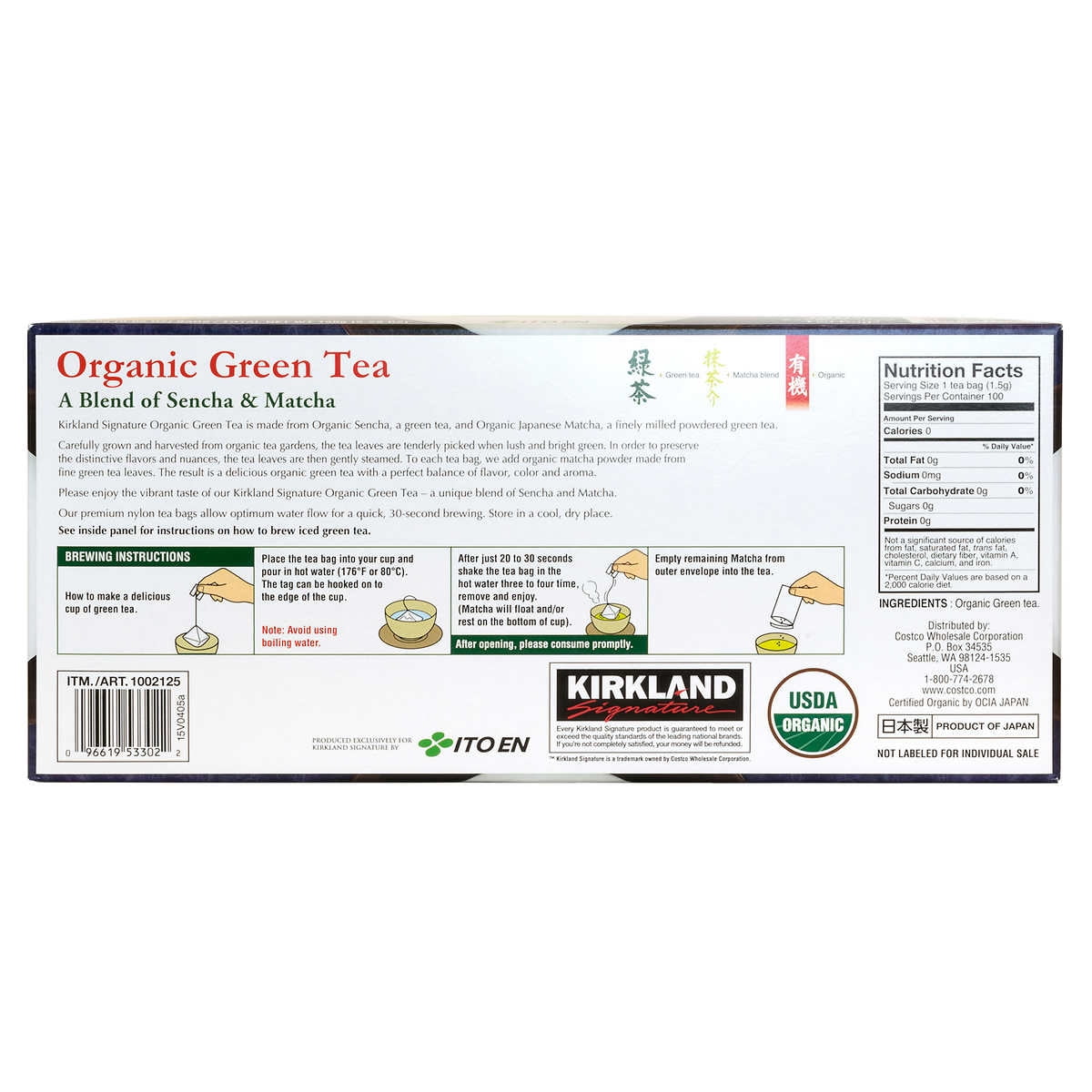 Kirkland Signature Organic Green Tea 1.5 g (100 Count)