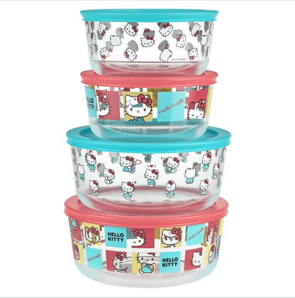 Pyrex Hello Kitty Decorated Glass Food Storage Set, 8-Piece, BPA-Free, Made in USA