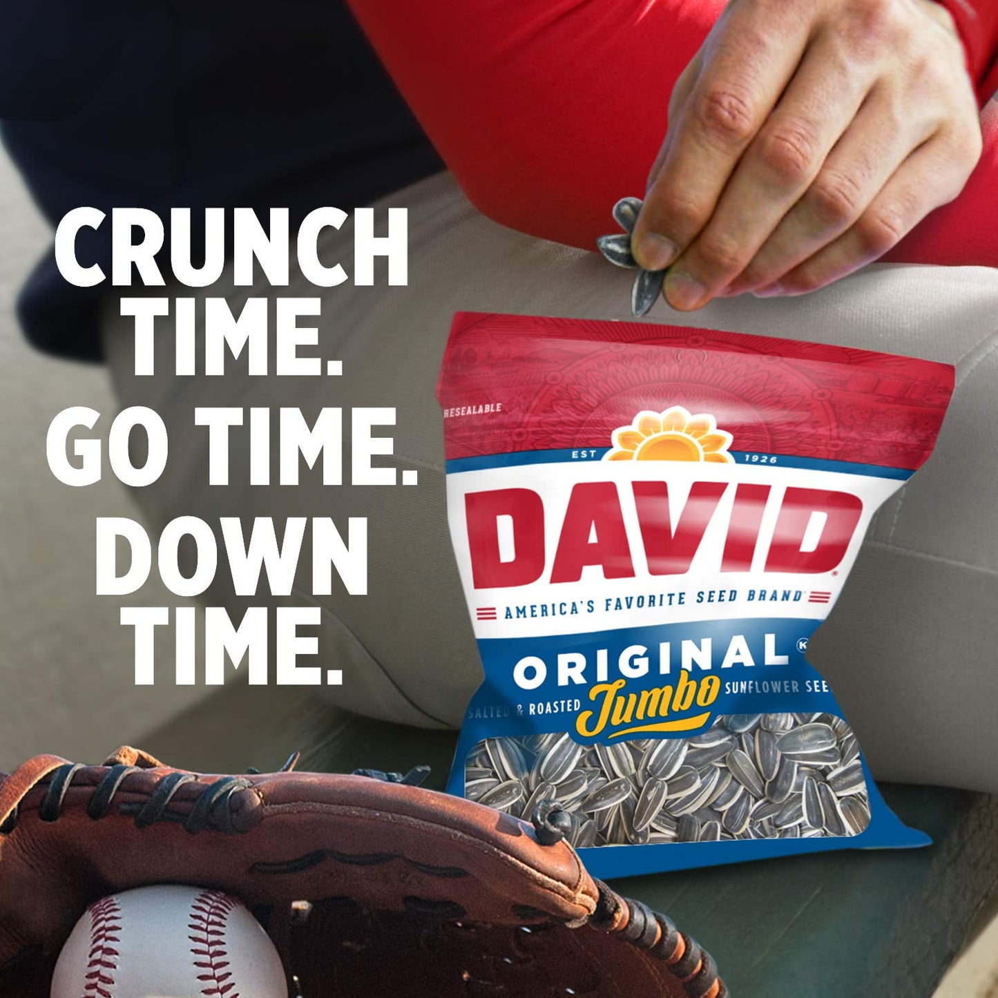 DAVID Original Jumbo Sunflower Seeds, 4-Pack (3.7 oz. Each) Bag, Roasted & Salted, Classic Flavor, Keto Friendly Low Carb Snack, High Protein Snack for Sports, Travel, On-the-Go 14.8 oz. Total