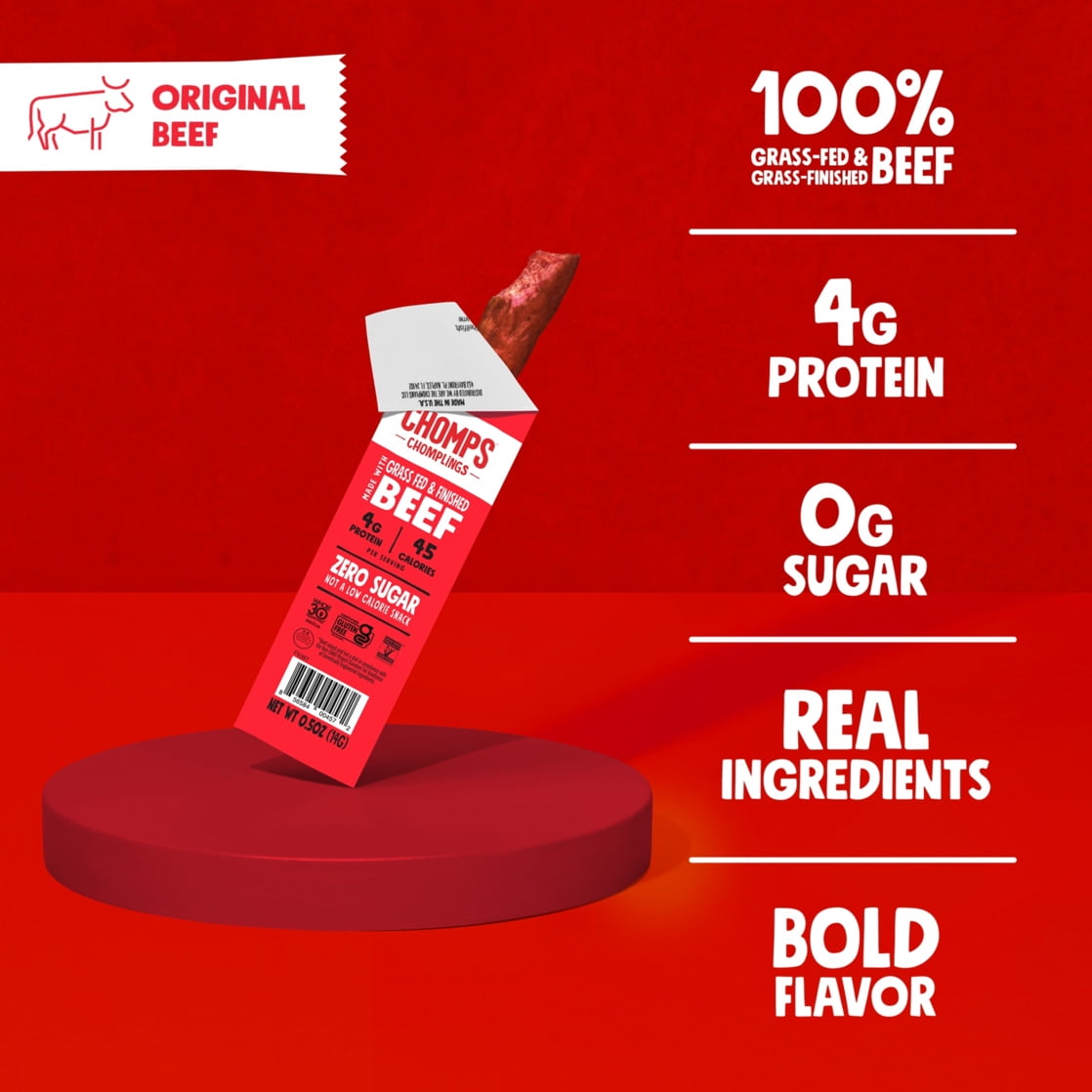 Chomplings Original Beef Mini Jerky Meat Sticks, 4g of Protein (6 Count)