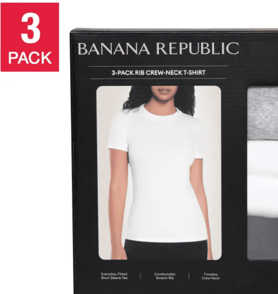 Banana Republic Women's Ribbed Crewneck T-Shirt, 3-pack Large