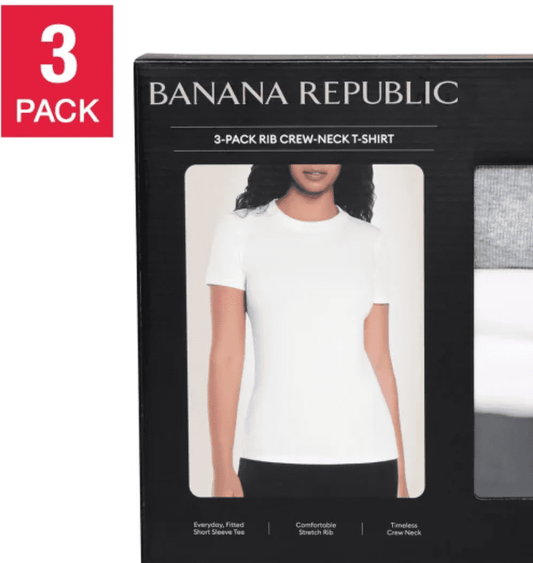Banana Republic Women's Ribbed Crewneck T-Shirt, 3-pack Large