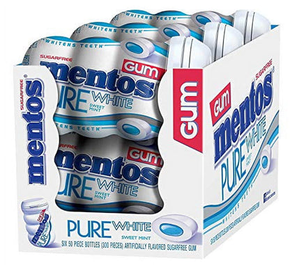 Mentos Pure Fresh Sugar-Free Chewing Gum, Sweet Mint, 50 Count, 6 Bottles (300 Regular Size Pieces)