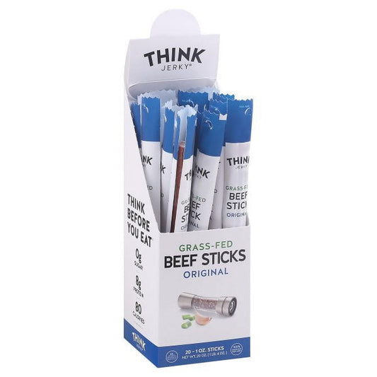 Think Jerky Original Beef Sticks, Gluten and Sugar Free, No Nitrates, Keto Paleo Friendly High Protein Low Carb Meat Snack - 1.0 oz Sticks, 20 Pack