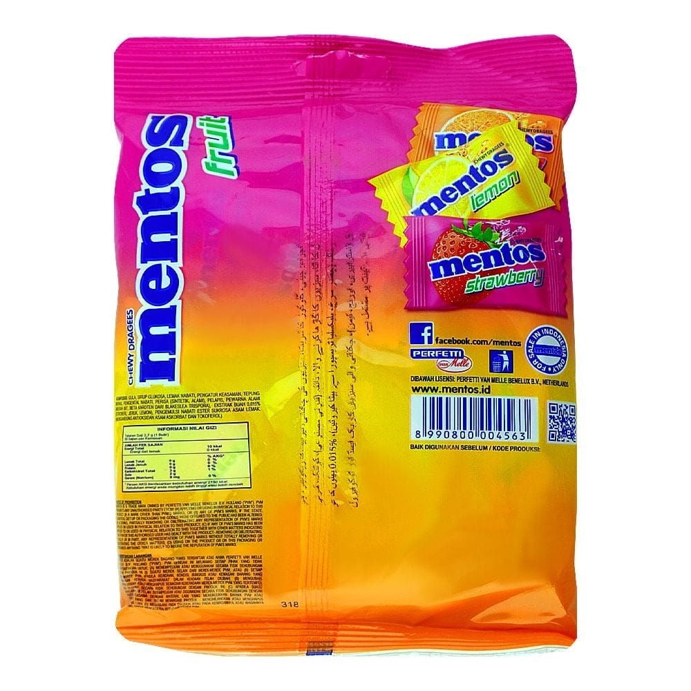 Mentos Fruit mix of strawberry, orange and lemon. 4.76oz (135g) - (10 Pack)