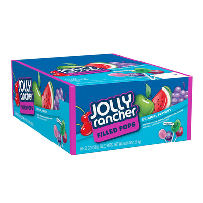 Jolly Rancher Filled Pops Assorted Fruit Flavored Candy, Box 56 oz, 100 Pieces