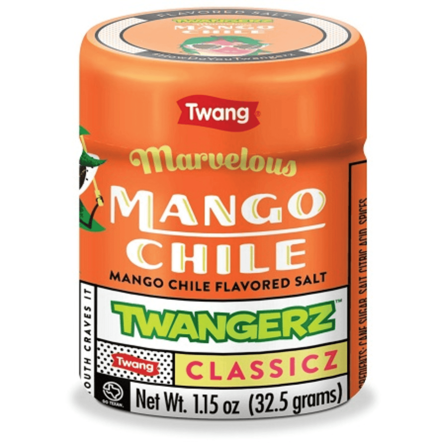 Twang Twangerz Flavorful MANGO CHILE Salt Shaker 1.15 ounce per bottle, 10 COUNT Add Some Zest to Your Favorite Snacks