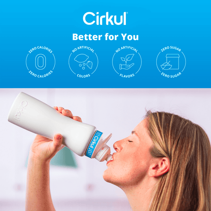 Cirkul 22 oz White Stainless Steel Bottle Starter Kit with Blue Lid and 2 Flavor Cartridges (Fruit Punch & Mixed Berry)