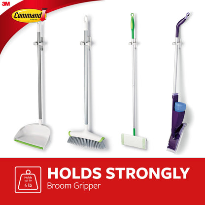 Command Broom and Mop Grippers Wall Hook, White, Damage Free Organizing, 2 Hangers