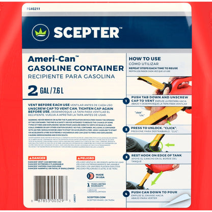 Scepter Ameri-Can 2 Gallon Gas Can, FG4G211, Red