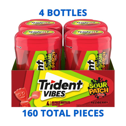 Trident Vibes SOUR PATCH KIDS Redberry Sugar Free Gum, 4-40 Piece Bottles 160 Total Pieces