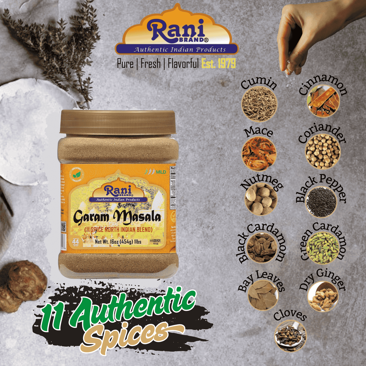 Rani Garam Masala Indian 11-Spice Blend 16oz (1lb) 454g PET Jar ~ All Natural, Salt-Free | Vegan | No Colors | Gluten Friendly | NON-GMO | Indian Origin