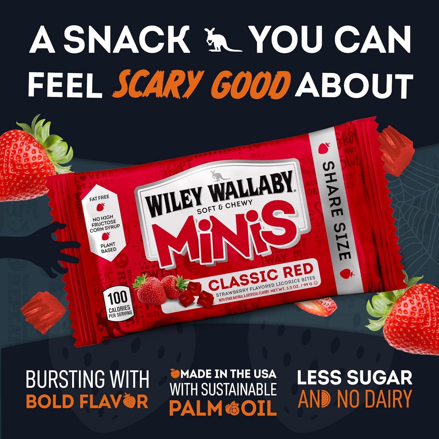 Wiley Wallaby Classic Red Mini Licorice Bites 3.5 Ounce Gourmet Soft & Chewy Australian Strawberry Licorice Candy Bags, 18 Pack
