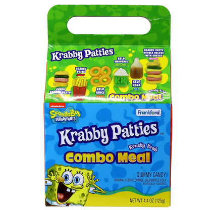 SpongeBob Squarepants Krabby Patties Gummy Candy Combo Meal, 6pk, Each Box Includes Individually wrapped Krabby Patty Burgers, 26.4oz Total with Spongebob Waterproof Sticker. Sticker May Vary