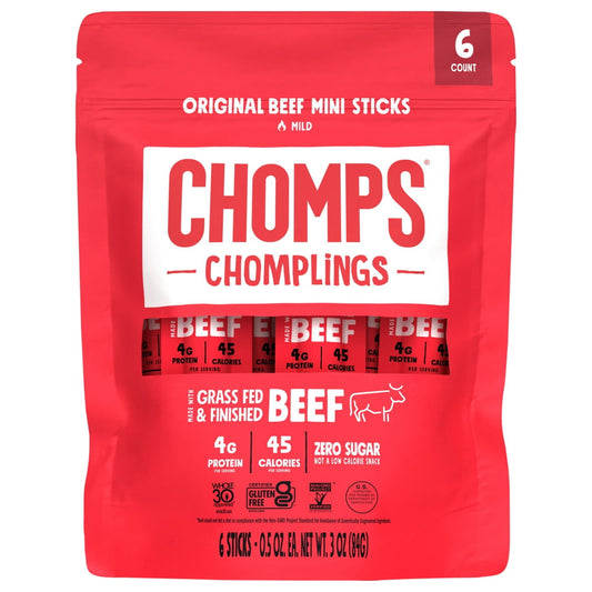 Chomplings Original Beef Mini Jerky Meat Sticks, 4g of Protein (6 Count)