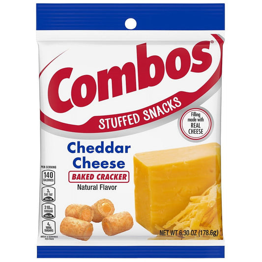 Combos Cheddar Cheese Cracker Baked Snacks Bag 6.3 oz Pack of 2