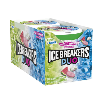 Ice Breakers Duo Fruit Plus Cool Watermelon Sugar Free Mints, Tins 1.3 oz, 8 Count