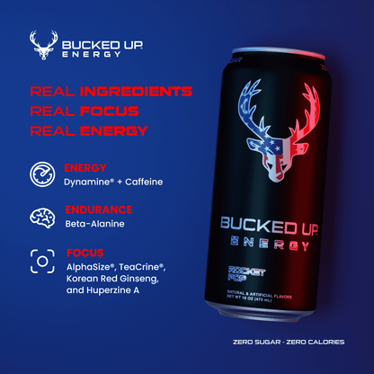 Bucked Up Energy Drink, Rocket Pop, 12 Cans, 16 fl oz, 300 mg Caffeine