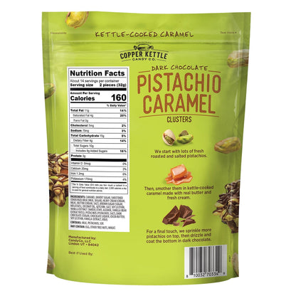 Copper Kettle Candy Co Dark Chocolate Pistachio Caramel Clusters 16 oz