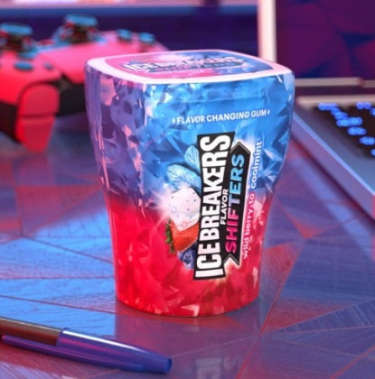 ICE BREAKERS FLAVOR SHIFTERS WILD BERRY/COOLMINT FLAVORS SUGAR-FREE GUM BOTTLE PACK BOX