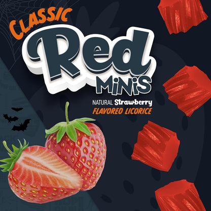 Wiley Wallaby Classic Red Mini Licorice Bites 3.5 Ounce Gourmet Soft & Chewy Australian Strawberry Licorice Candy Bags, 18 Pack