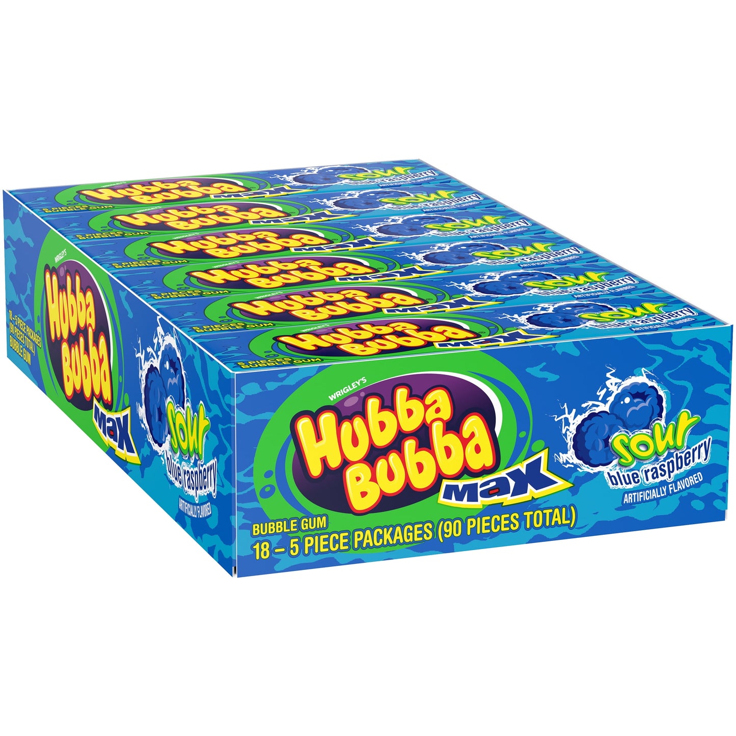 Hubba Bubba Sour Blue Raspberry Max Bubble Gum, 90 Pieces Box