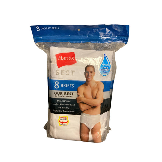 Hanes Men's 8-Pack Best Comfort & Fit Tagless Flex Waistband No Ride Up Briefs (White, M)