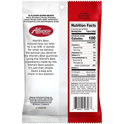 Albanese Worlds Best 12 Flavor Gummi Bears, 7.5 Ounce Peg Bag (Pack Of 12)